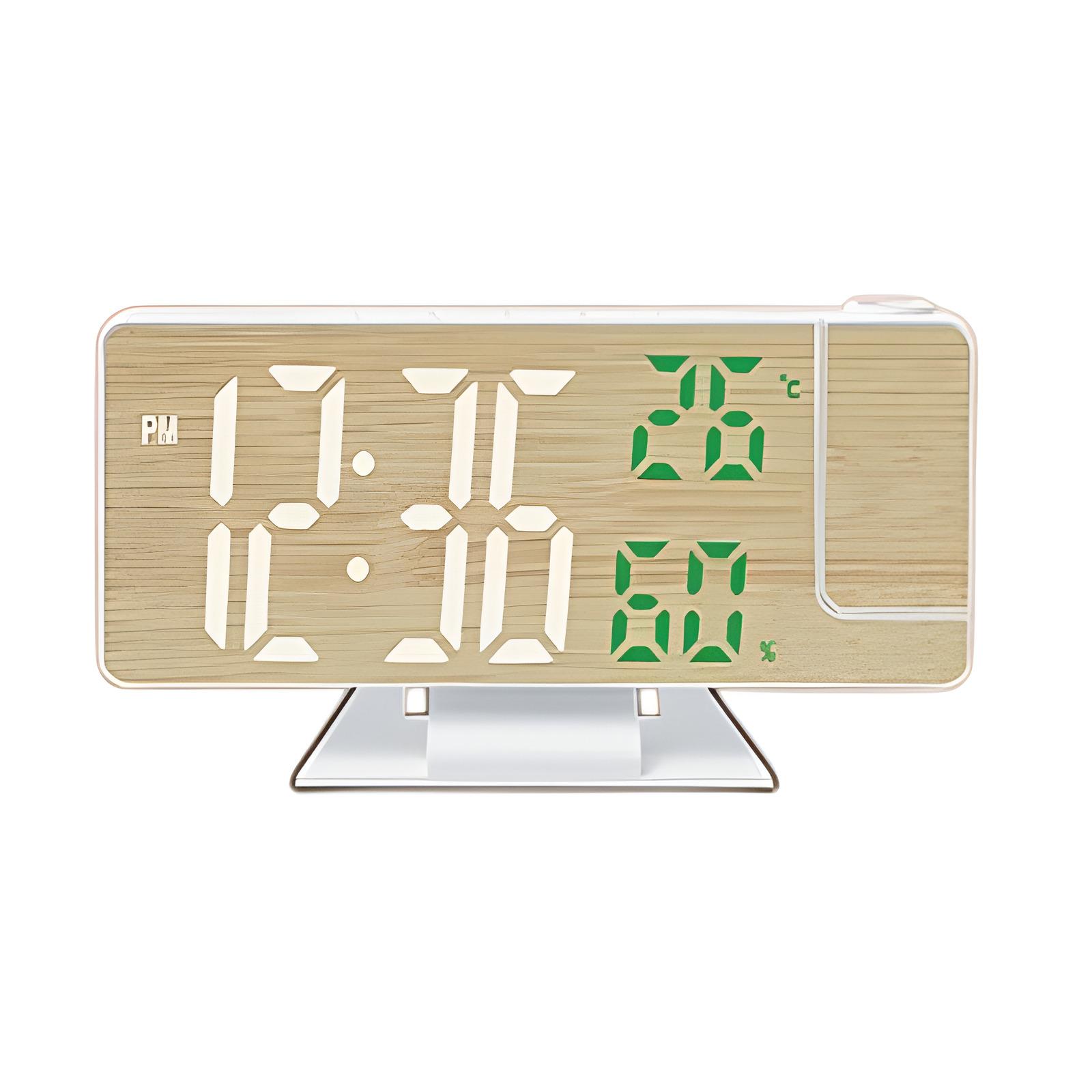 Простой деревянный многофункциональный светодиодный проекционный будильник с большим шрифтом, электронные часы, цифровой белый