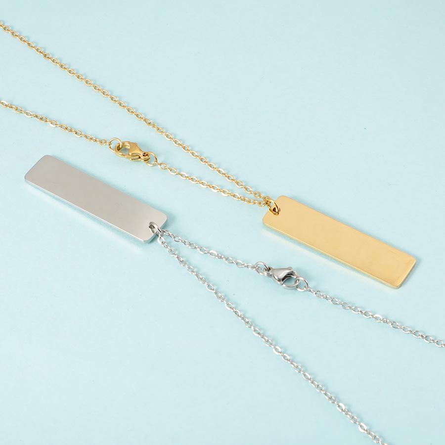 Laser Engraved Stainless Steel Bar Pendant Necklace - Versatile Clavicle Chain for Couples