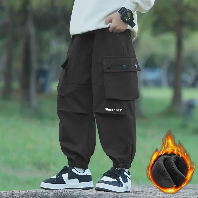 

Ветрозащитные водонепроницаемые брюки для мальчиков: Модные бархатные рабочие брюки осень/зима 2024 года 170cm