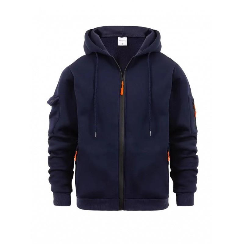 Mens Zip Up Hoodie Sweatshirt Casual Sports Top Solid Color Loose Fit