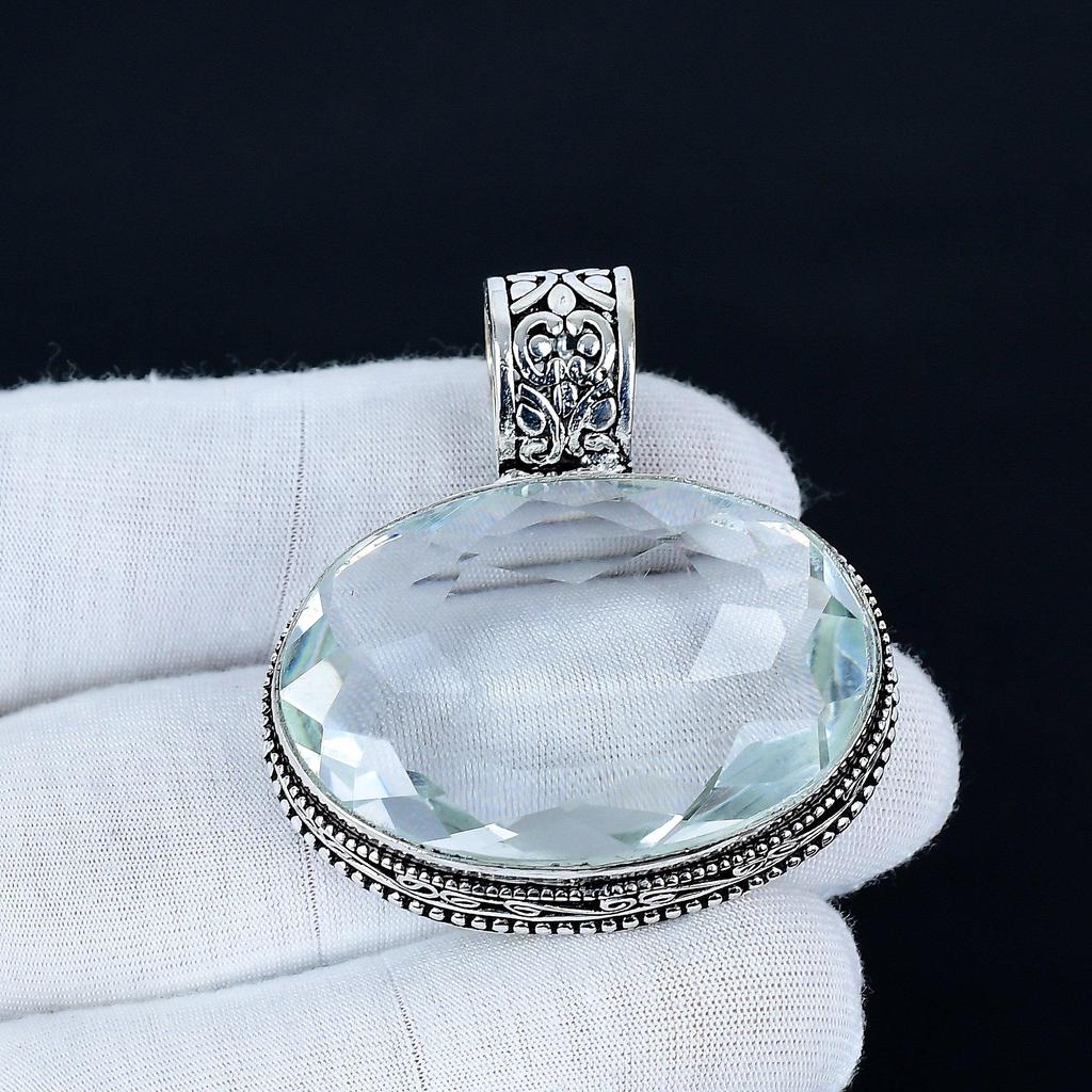 White Topaz Pendant, 925 Sterling Silver Handmade Jewelry, White Topaz Silver Pendant, Party Wear Jewelry For Women's, Pendant New Year Gift