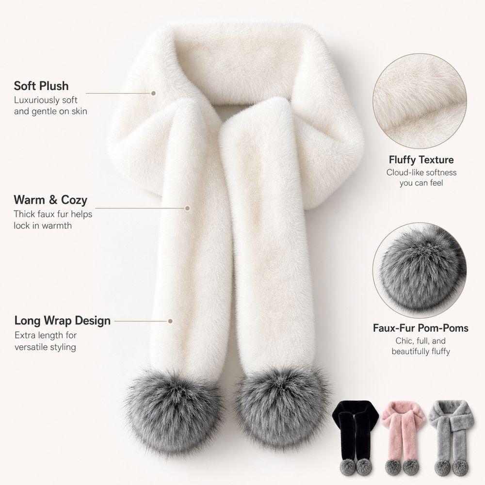 Soft Plush Pom Pom Scarf Faux Fur Neck Warmer New Faux Fur Scarf Winter Outfits