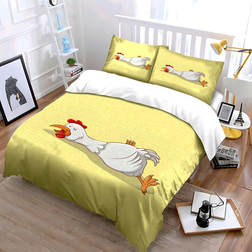 Cartoon white chicken collapsed Bedding Set for Kids Luxury Gift 3pcs Digital Print Comforter Set Soft Comfortable Breathable