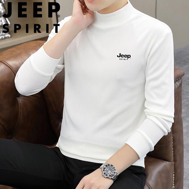 JEEP SPIRIT Men's Solid Long Sleeve Semi-High Collar T-Shirt