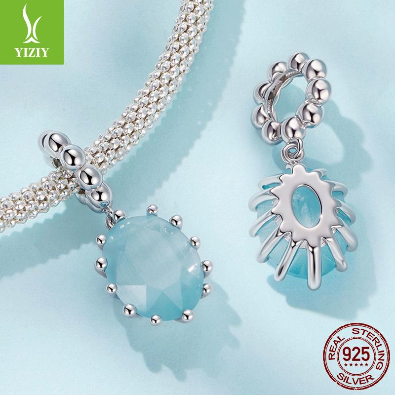 Light Blue Rock Candy Diy Pendant Jewelry Accessories Dream Classic Claw Set S925 Sterling Silver Beads
