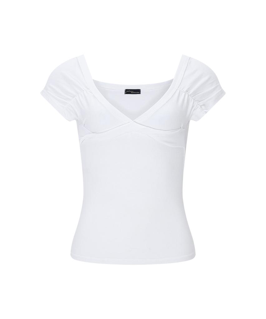 Peullijeunopallou Marin Strap Shirring Short Sleeve Top (White)