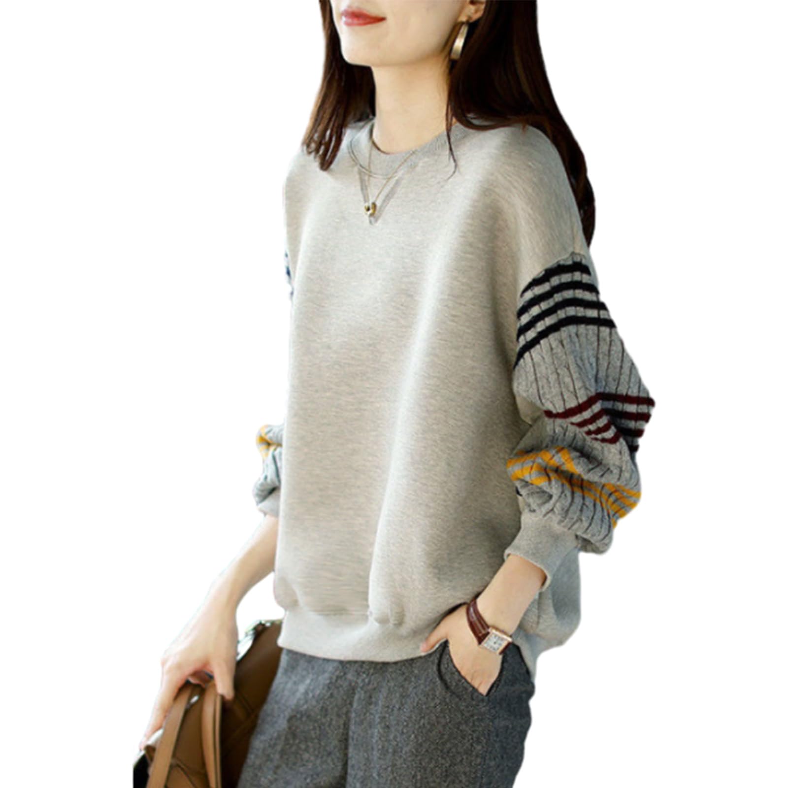 

NONELECEDOLE Пуловер с длинным рукавом Круглый Свободный Большие размеры Идеально для и Зимний Женская толстовка, Топ, Шея, Посадка, Доступно, Повседневный, Милый, Стройнящий, серый