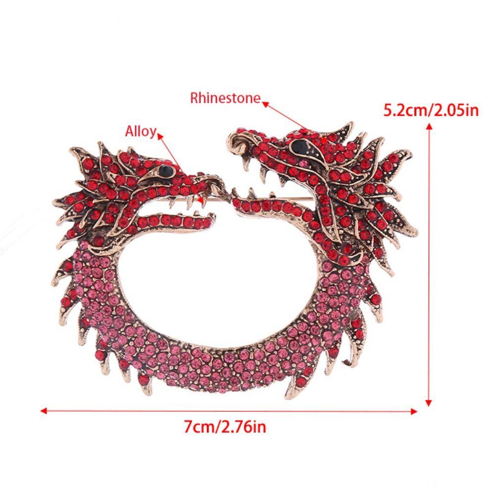 Rhinestone Chinese Loong Brooch Aesthetic Double Head Dragon Badge Zodiac Dragon Pin  Trousers