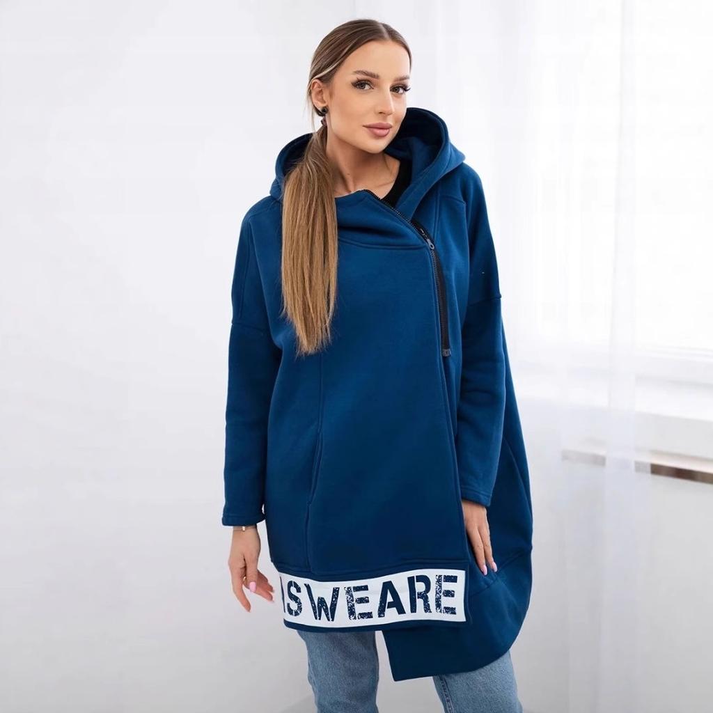 Hooded Sports Fleece Sweatshirt Casual Long-sleeved Zipper Women's Plus-size Solid Color Coat