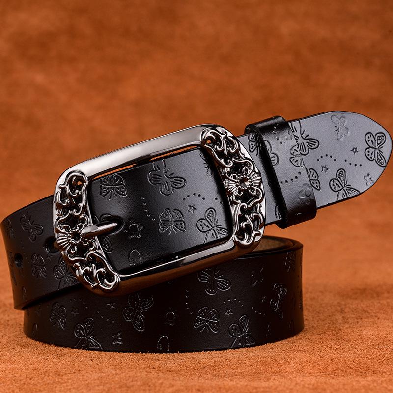 Pásek Nový Retro hovězí kožený pásek Dámská móda Embossovací špendlík Spona Běžné džíny Široké