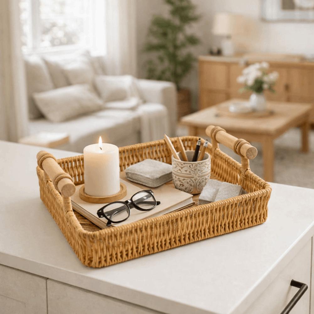 Handmade Imitation Rattan Storage Basket Rectangular Dry Fruit Storage Tray Living Room