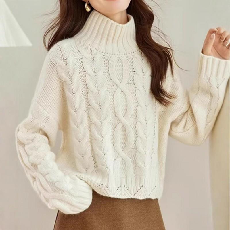 Womens Oversized Turtleneck Knit Sweater With Cable Loose Fit Fall Winter Casual Pullover
