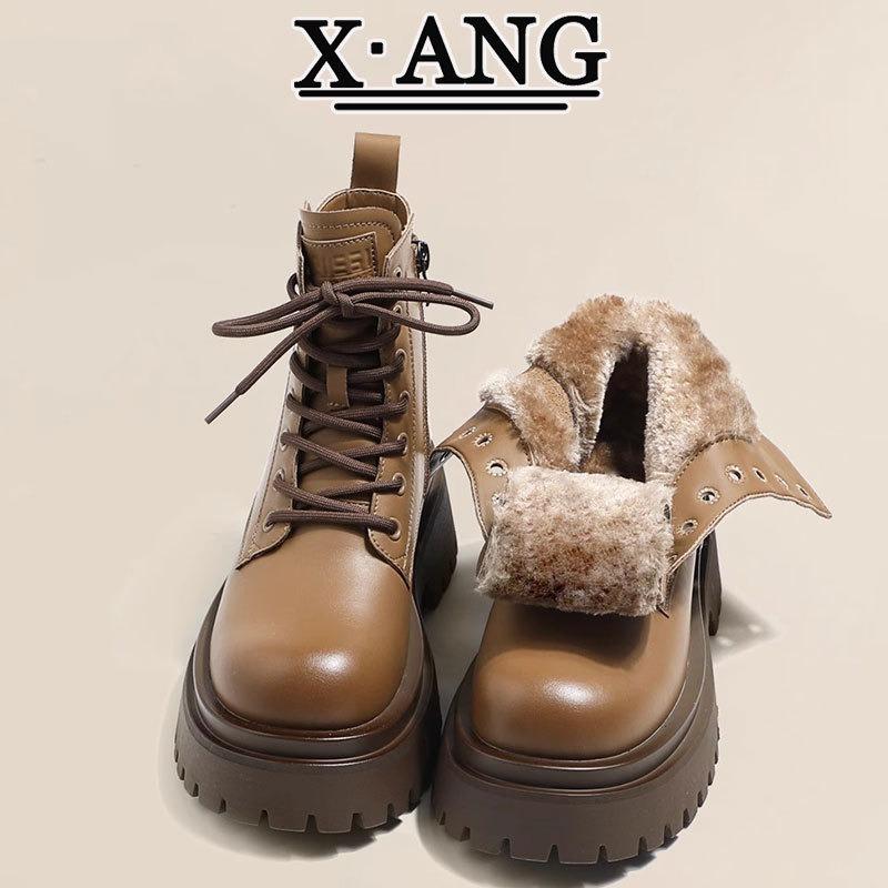 

Leather Martin boots children s thick-soled heightening short boots autumn and winter new velvet thickened warm large cotton snow boots 40