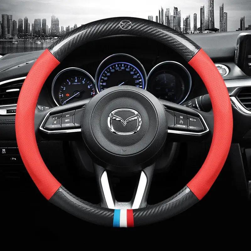 

2025 Hot Mazda Carbon Fiber Car Steering Wheel Cover Penutup Stereng Fit Mazda 2 3 5 6 8 CX3 CX5 CX8 CX30 MX5 Car Accessories