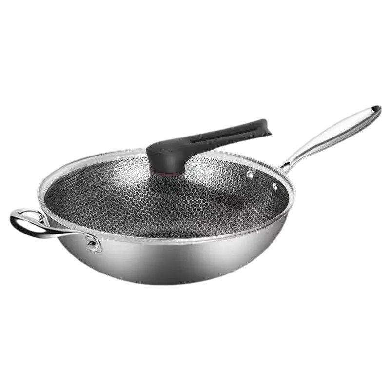 Stainless Steel Non-Stick Honeycomb Wok - Thickened Universal Pan for Induction & Gas Cooking. Ideal for Stir-Fry and Business Gifts.