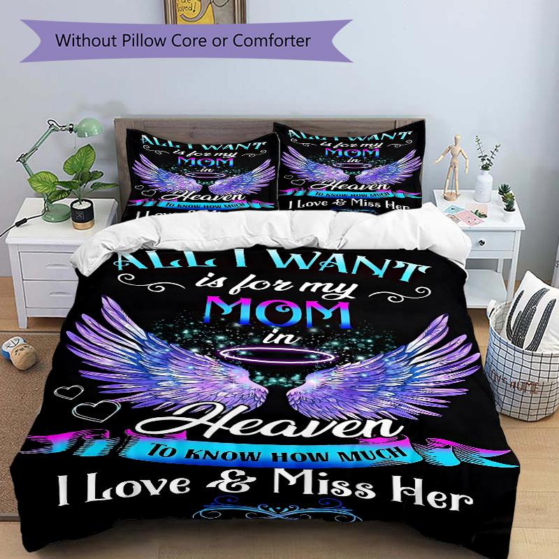 3PCs Mom Memorial Design Cover Set, Breathable Fabric, Machine Washable (1 Duvet Cover + 2 Pillowcases) (Without Quilt) yy250911168