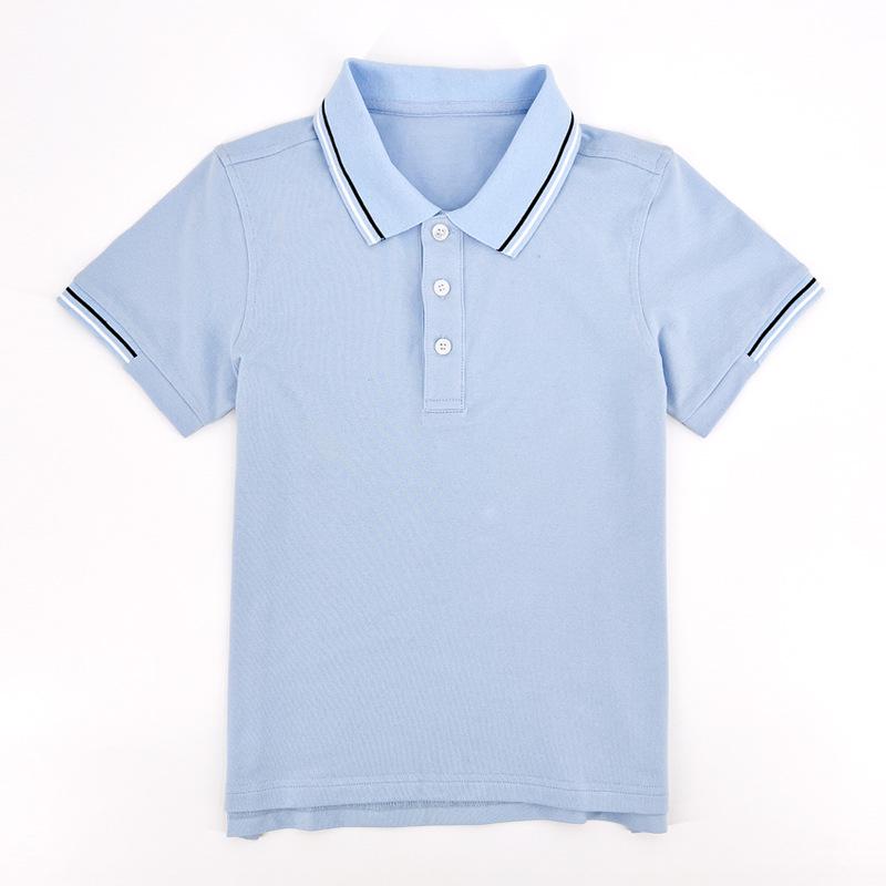 Kids' British Style School Uniform Polo Shirt - Cotton, Short Sleeve, Unisex, for Primary and Secondary Students