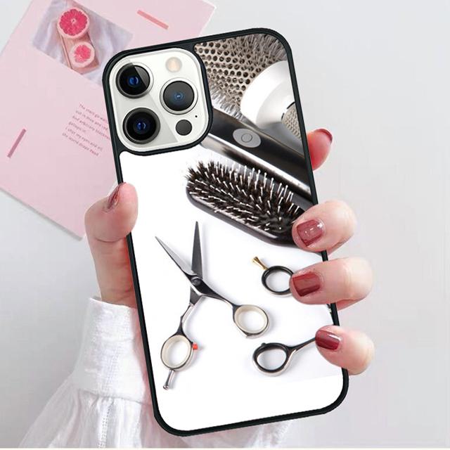 Hair Stylist Scissors Brush Switch Phone Case Cover for iPhone 17 Air 16 15 14 13 11 12 Pro Max Plus Shell Coque