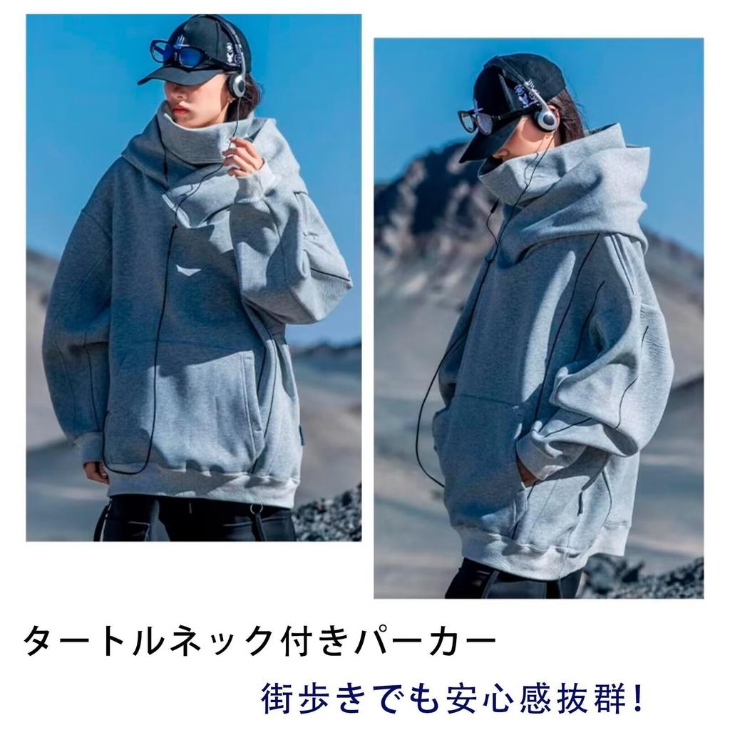 Vasarhely Wide Meteor Ninja-Style High-Neck Hoodie, Unisex, Fit, Pullover, Print, Casual, Spring/Autumn (XL, Gray)