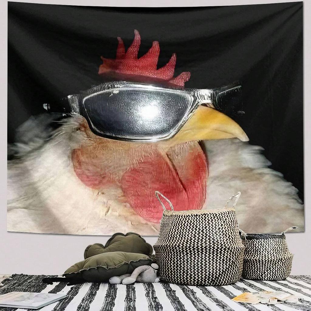 1pc Chic Funny Tapestry Chicken Meme Polyester 2D Print Decor AllSeason for Bedroom Living Room Wall Home Decoration