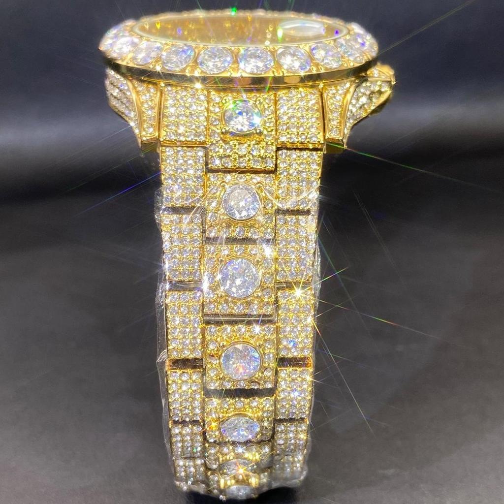 Fashion Lced Out Gold Mens Watch Luxury Calendar Waterproof Watches For Man Hip Hop Big Diamond Wristwatch