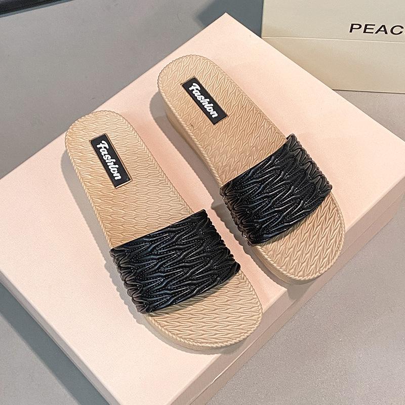 

Летние новые шлепанцы на толстой подошве, женские, нескользящие и износостойкие, на среднем каблуке, универсальные, для дома, с мягкой подошвой, уличные пляжные сандалии 40 чёрный