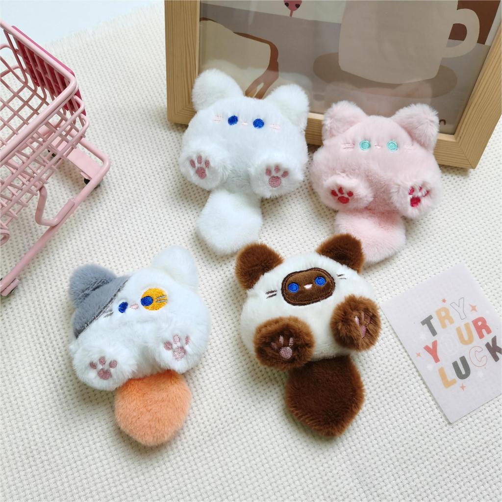 Squeaky Kitten Plush Pendant & Cute Cartoon Kitty Brooch Hair Accessories