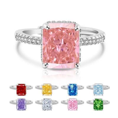 Main Stone 8 * 10MM Rectangle Color Ice Flower Cut High Carbon Diamond 925 Sterling Silver Light Luxury Fashion Women's Ring
