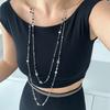 2Pcs/Set Long Chain Imitation Pearl Necklace Double Layers Sweater Chain  Personalized Trend
