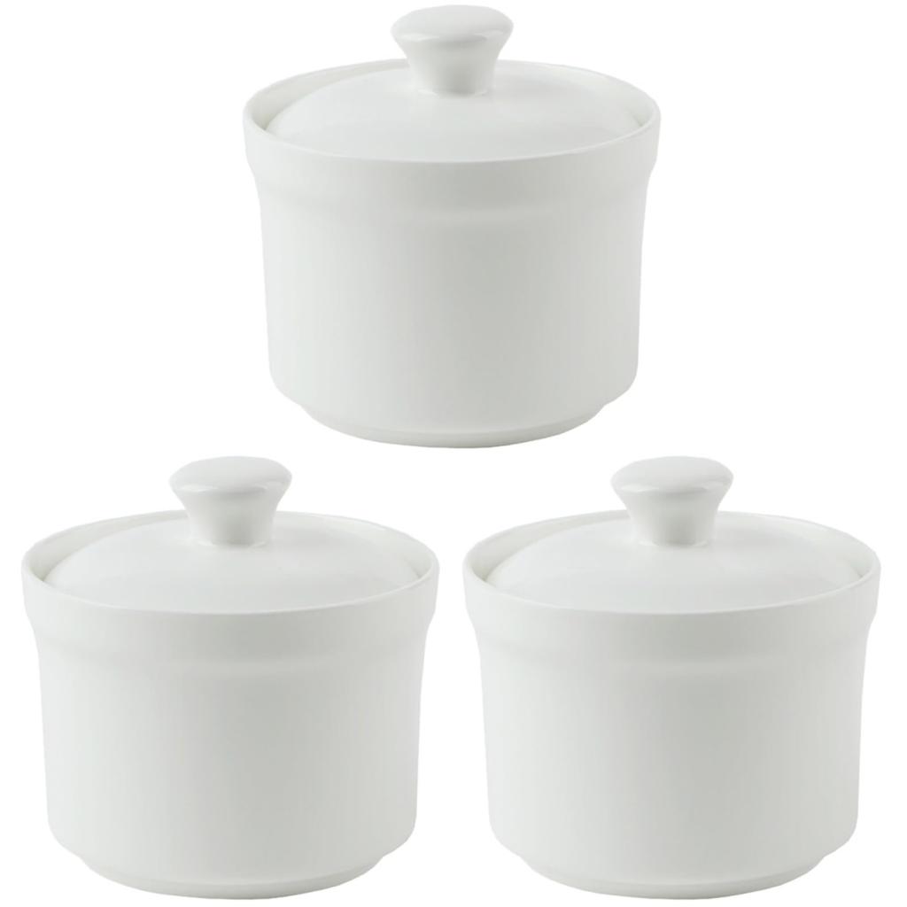 OUNONA Braised Chawanmushi Ceramic White with Lid Stylish Japanese Style 4 Inch Stew Pot Pudding Container Heat Resistant Soup Bowl Jar Stew Pot