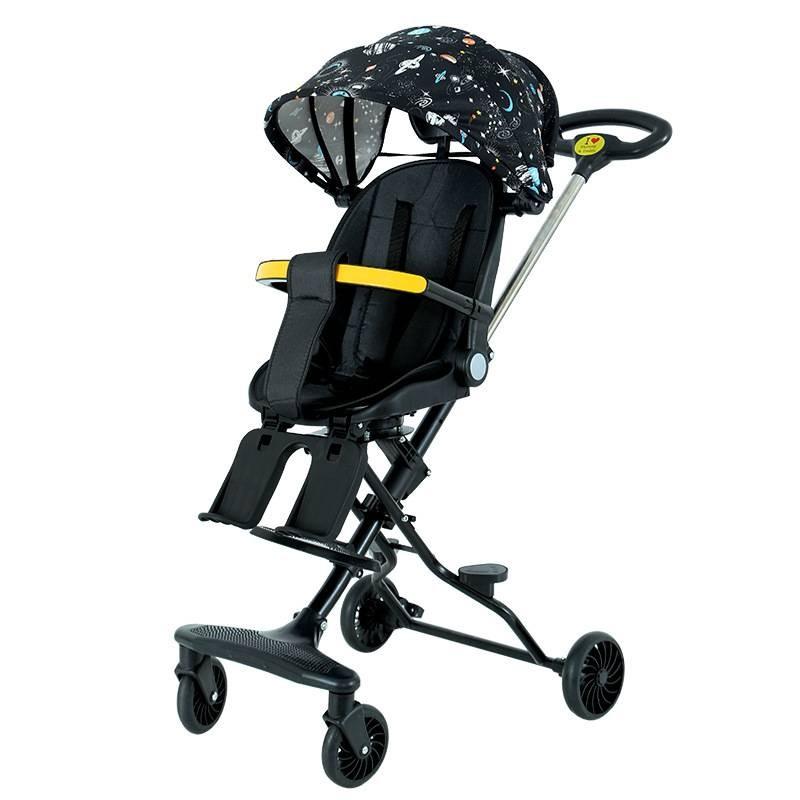 

Kids Ultra Stroller Lightweight Foldable Convertible Seat One Rotation Button Black D