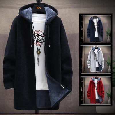 Fashionable Thickened Fleece Knitted Open Cardigan Men's Sweater Autumn Winter Style Casual Outerwear Trendy Streetwear