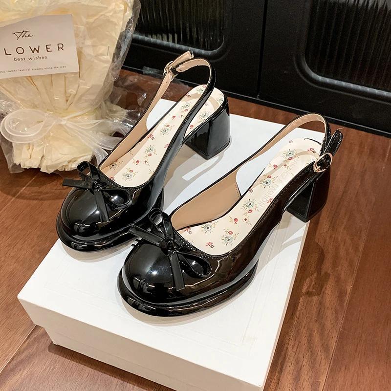 Fashion Summer Cover Toe Butterfly-knot Women Sandals Fashion Thick Heel Singbacks Shoes Ladies Outdoor Gladiator Sandalias