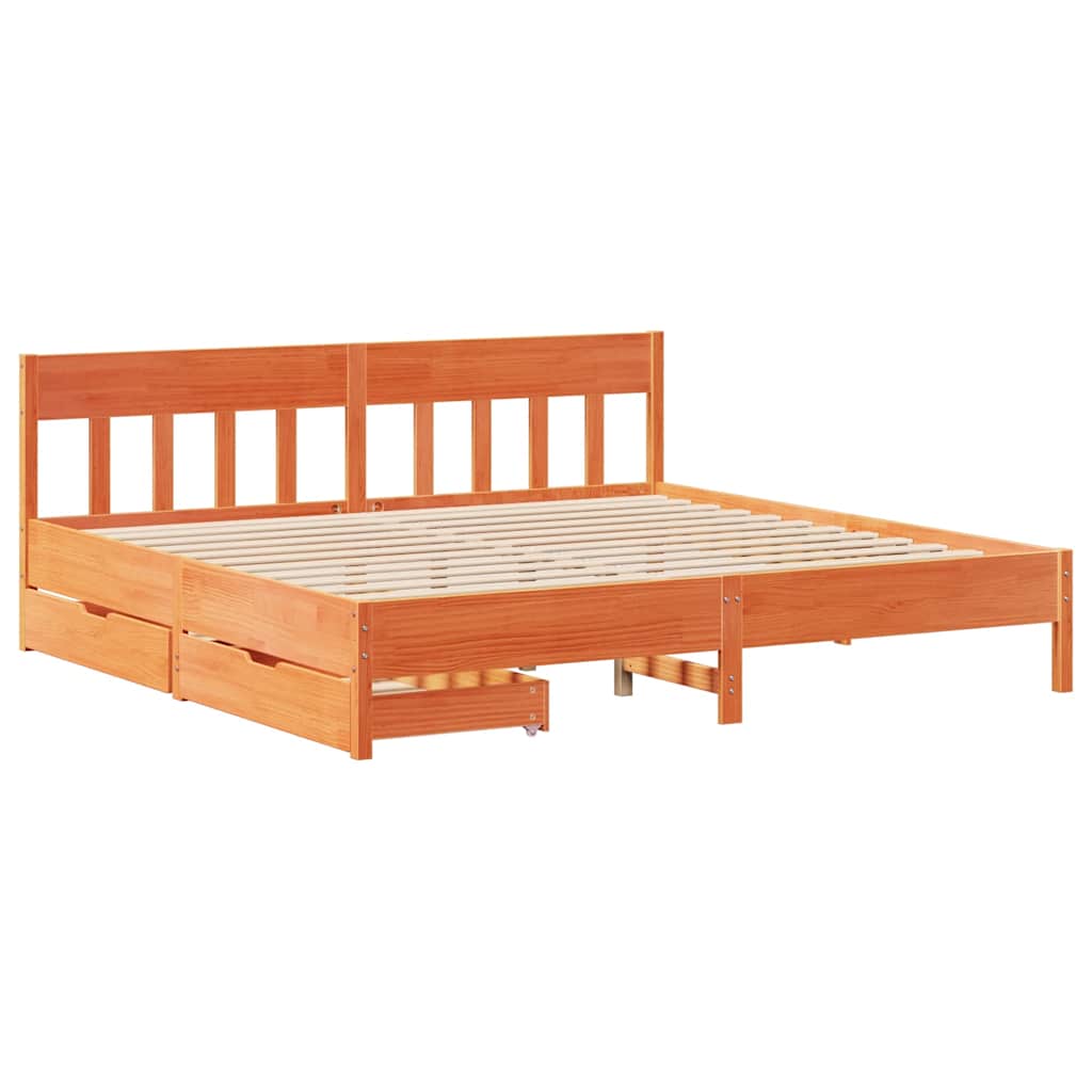 Solid Wood Bed Without Mattress Wax Brown 180x200 Cm Pine Wood