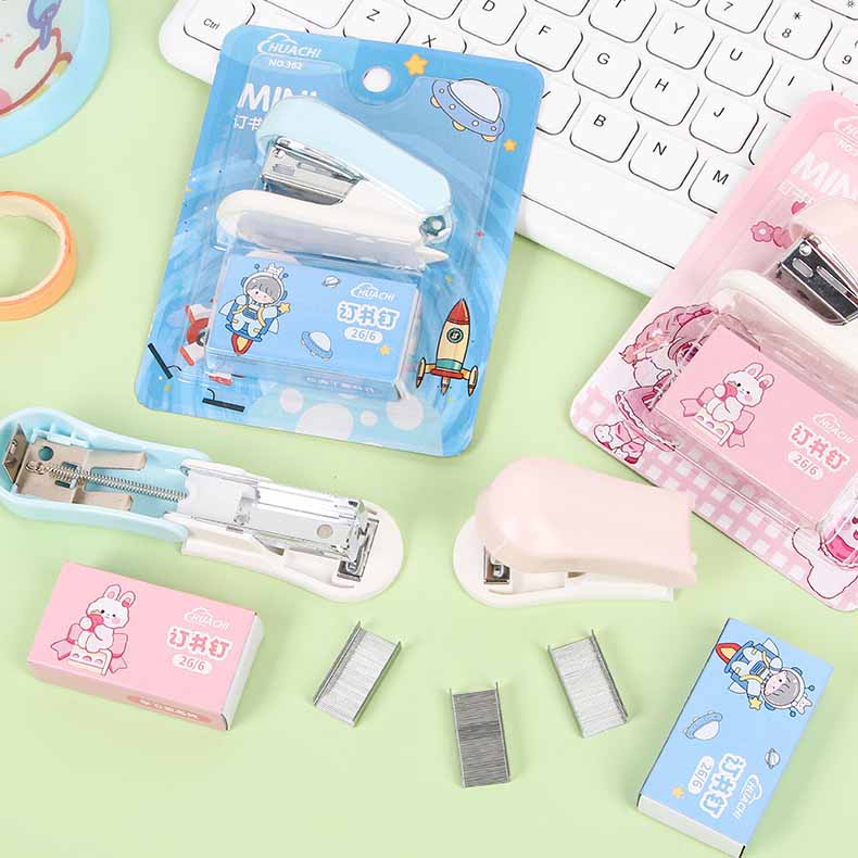 Cute Cartoon Mini Stapler+ Staples Set Adorable Multifunctional Desk Tool for School Office Home Use Kids Gift
