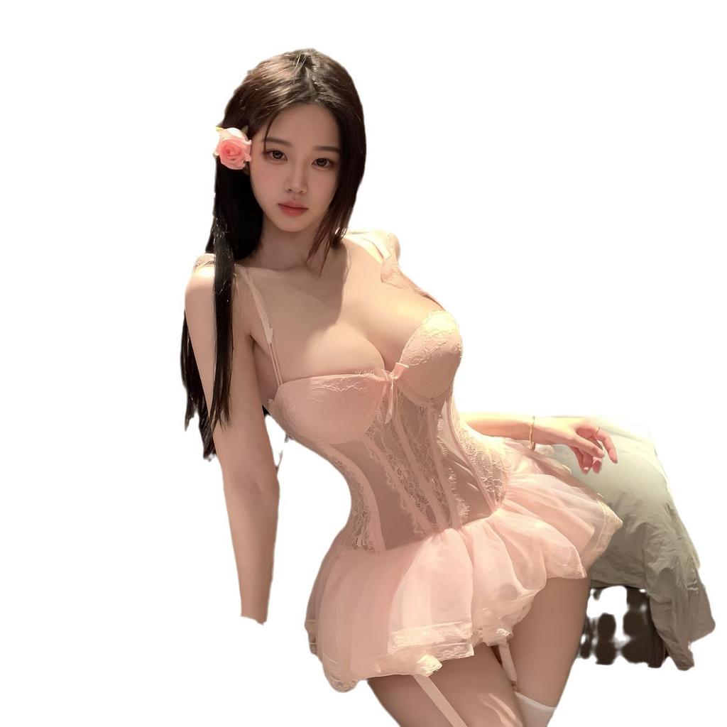 Female sexy skirt pure desire underwear mesh chest pad French steel rim vest free tutu skirt uniform