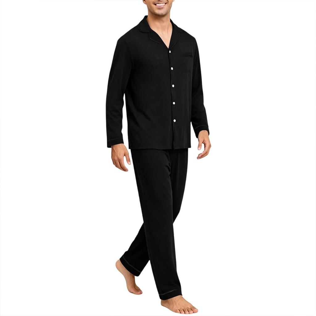 Men's Long Sleeve Button Down Pajama Set for Sleepwear Comfort