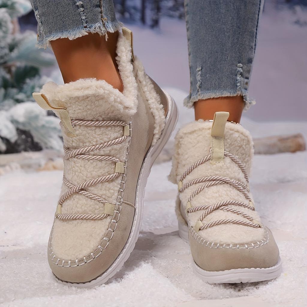Women's Fluffy Plush Winter Boots Thick Warm Fleece Lined Comfortable Flat Ankle Boots