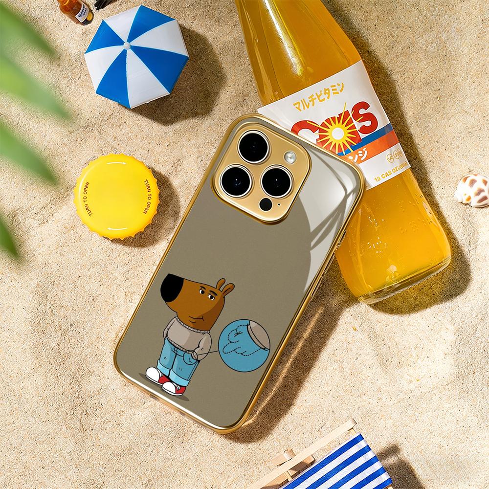 

Chill guy dog fashion hip-hop pattern Phone Case For iphone 17 16 15 14 13 12 11Pro Plus Max Luxury Gold-plated glass Phone Case iPhone 11 Pro