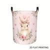 1pc, Laundry Hamper Basket - Soft Pink Floral Bunny with Hearts, Foldable Clothes Bin, Durable Handles for Bedroom, Bathroom, Laundry Area - Space-Eff