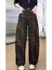 Spring 2025 Leopard Print High-Waist Straight-Leg Jeans for Women