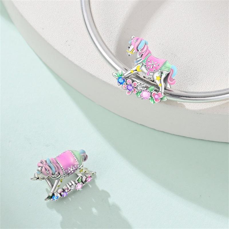 Original Charms Beads Copper Rainbow Swing Carousel Trojan Horse Pendant For Woman Jewelry For Bracelet Accessories