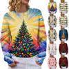 Damen Weihnachtsdruck Pullover mit langen Ärmeln und Rundhalsausschnitt Weiches lässiges Oberteil für Herbst Winter Feiertage