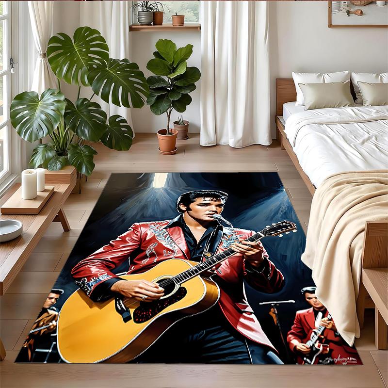 Tappeto Antiscivolo in Velluto di Cristallo, Tappeto con Design di Elvis Presley per Interni Soggiorno Camera da Letto Decorazione Casa