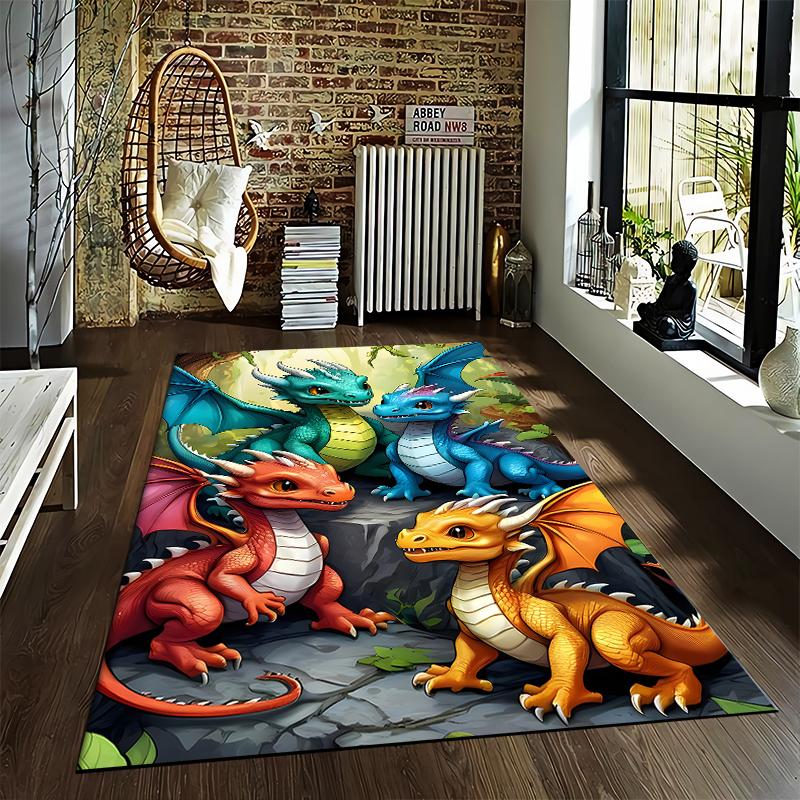 "Colorful Baby Dragons Carpet with Forest Design for Kids Room Decor" Suitable for use as an anti-slip for living room bedroom sofas