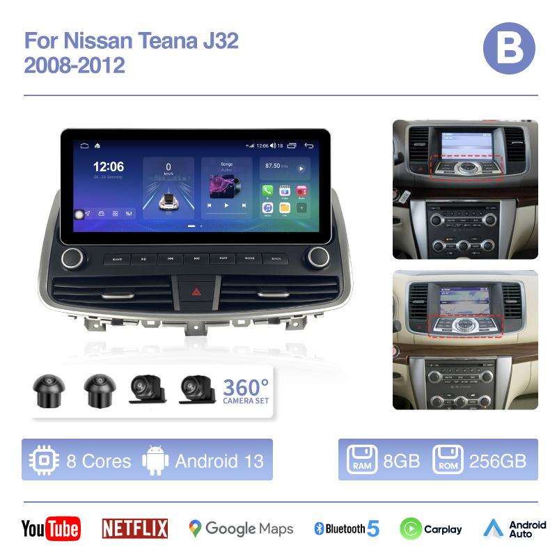 12.3" For Nissan Teana J32 2008-2012 Car Multimedia Video Player GPS Navigation Radio Android13 8Core 8+256 Carplay 4G 360camera