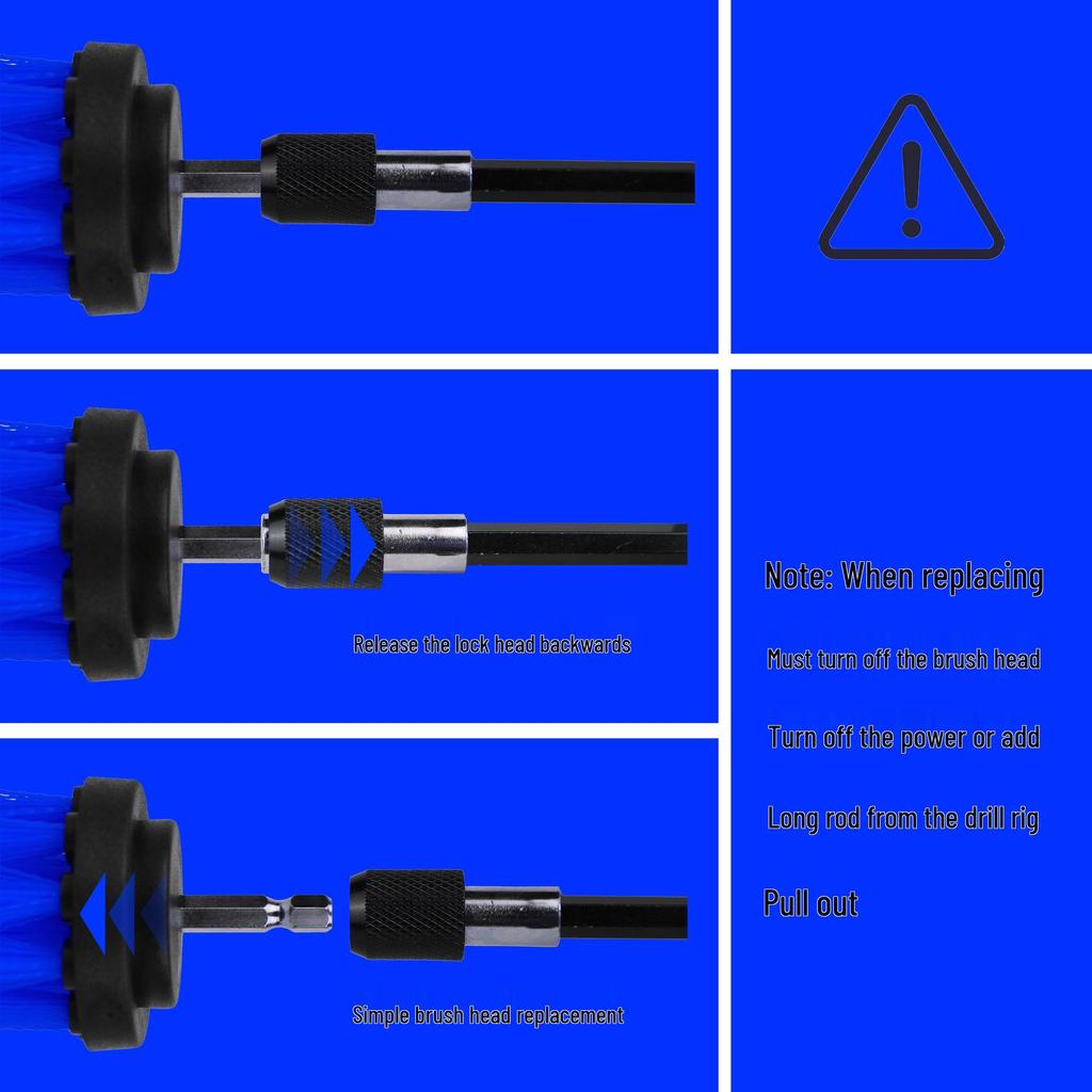 Çubuk Matkap Fırça Seti: Mutfak, Banyo, Araba Jantları için Fayans ve Cam Temizleyici - Mavi Top ve Düz Fırçalar Dahildir