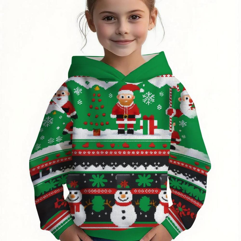 Winter Girls' Boy's Hooded Reindeer & Snowman Print Festive Holiday Christmas Sweatshirt Adult Parent-child Hoodies