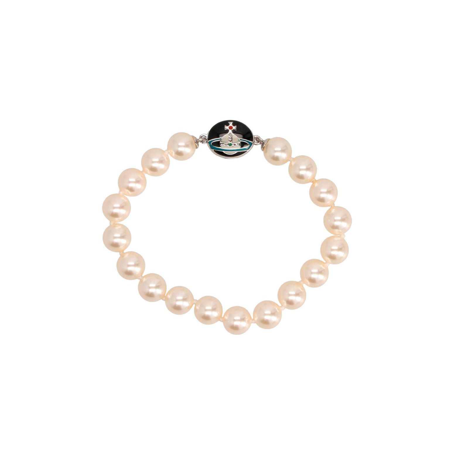 Vivienne Westwood Loelia Pearl Saturn Enamel Pearl Bracelet Unisex Bracelet Silver 6103006502P145IMP145 Basic Packaging-Dust Bag+Box,W2