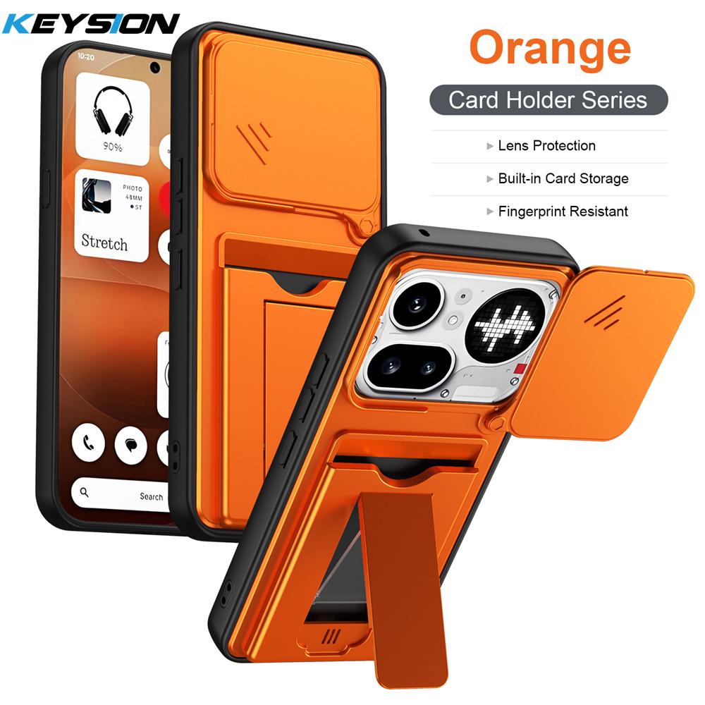 KEYSION Card Slot Holder Bag Phone Case for Nothing Phone 4A Pro Slide Camera Protection Upright Kickstand Shockproof Cover
